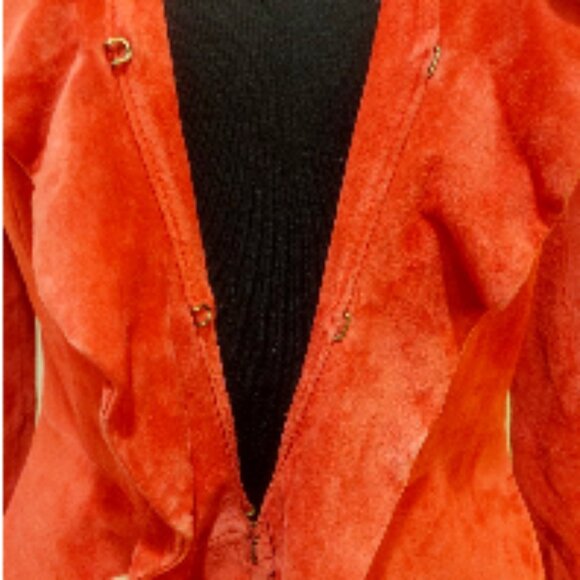 💋STUNNING BOHO CHIC💋Vintage Genuine Suede Ruffled Trench Coat in Rose Red - Picture 8 of 11